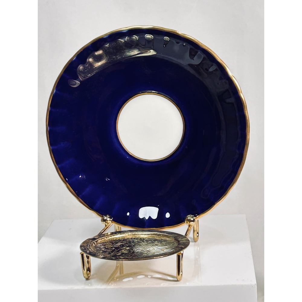 Aynsley Orchard Fruit Teacup Saucer Cobalt Blue Gold D Jones Signed Bone China - Picture 6 of 8